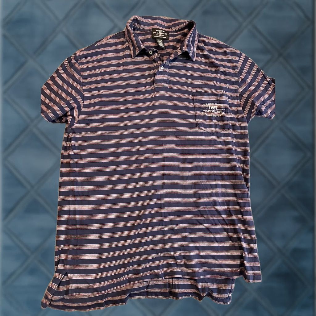 Polo Ralph Lauren VINTAGE Polo Ralph Lauren POLO JEANS Striped Cotton Golf Polo XL Men Short Sleeve Blue Cotton Golf Polo Mens XL Size US XL / EU 56 / 4 - 1 Thumbnail