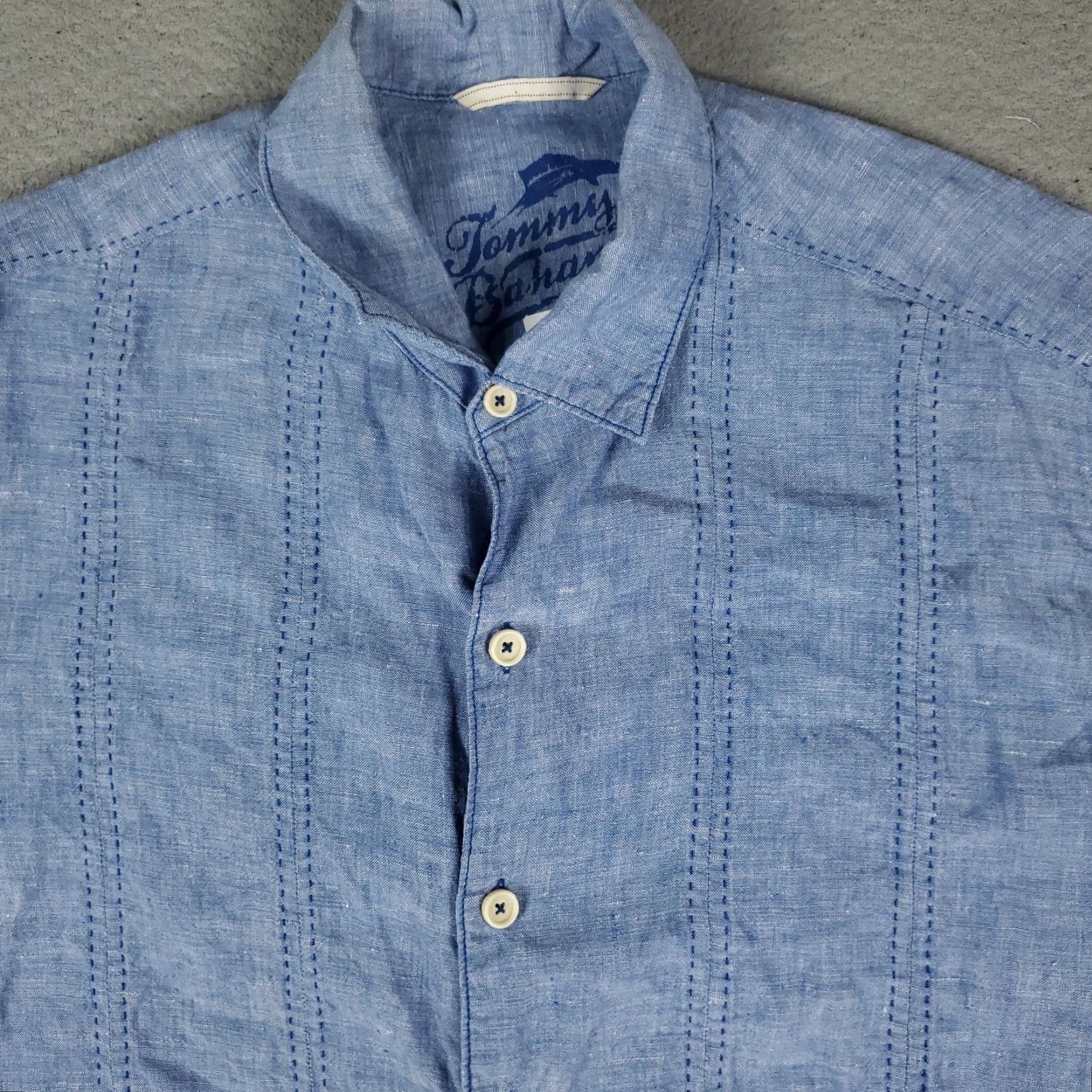 Tommy Bahama Tommy Bahama Shirt Mens XL Blue Linen Hawaiian Button Up Short Sleeve Size US XL / EU 56 / 4 - 2 Thumbnail