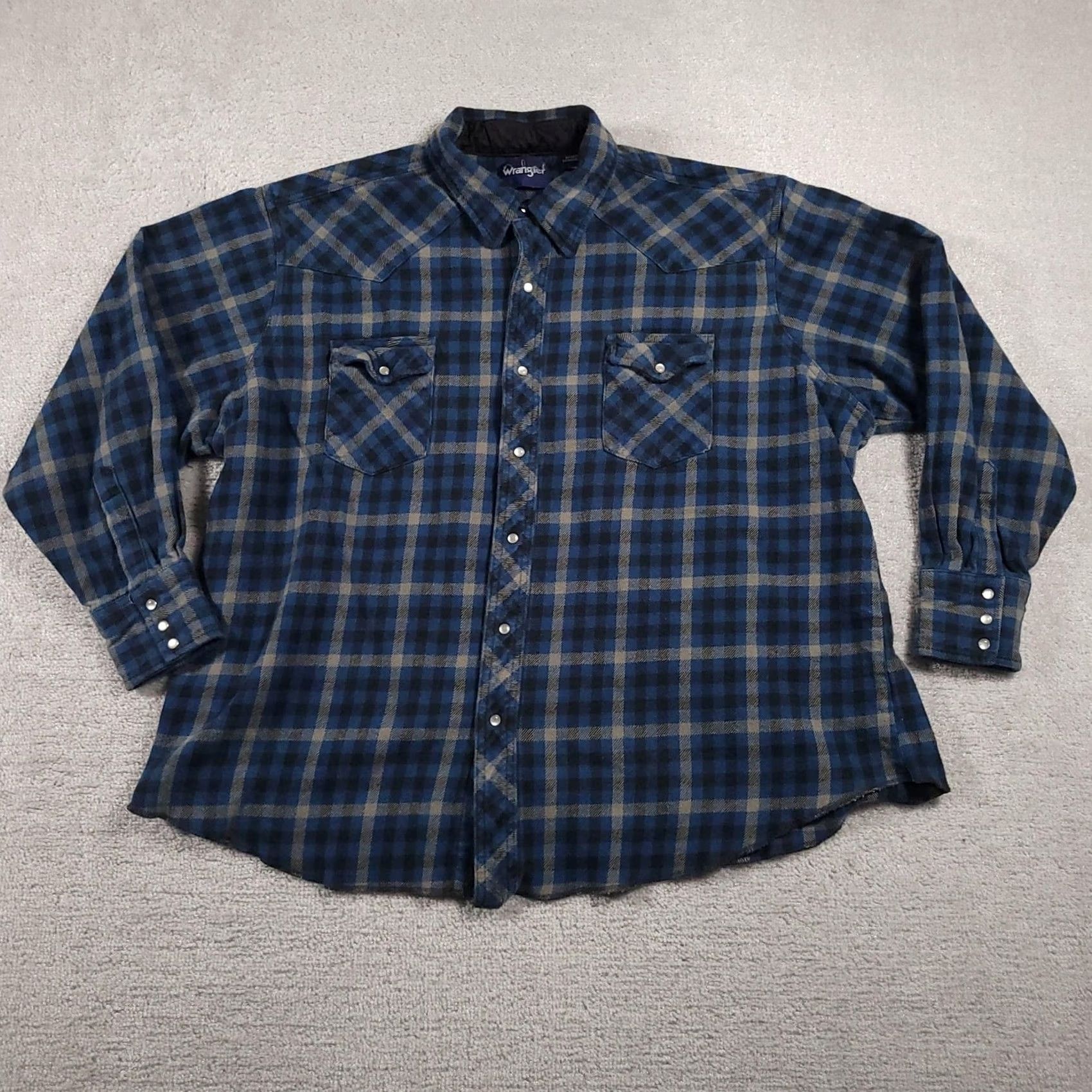 Wrangler VINTAGE Wrangler Shirt Mens 3X Blue Black Pearl Snap Western Flannel Plaid Long Sleeve Size US XXL / EU 58 / 5 - 2 Thumbnail