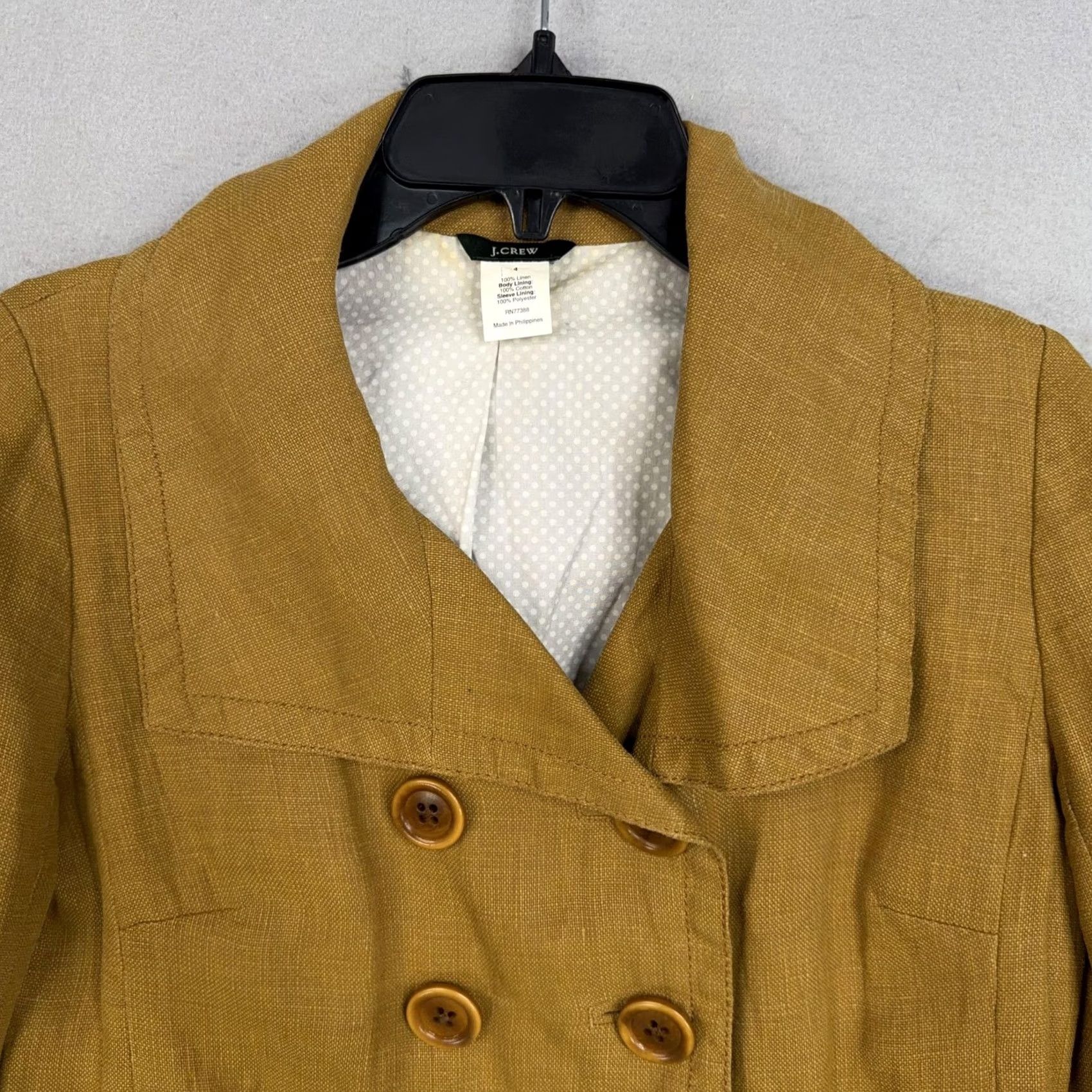 J.Crew J.Crew Jacket Womens 4 Yellow Linen Cropped Double Breasted Pea Coat Blazer Size S / US 4 / IT 40 - 2 Thumbnail