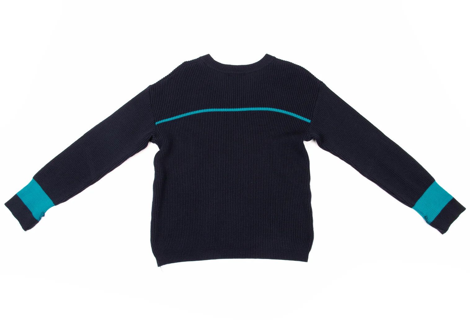 Issey Miyake Wool Ribbed Knit Sweater in Navy and Light Blue, Size M Size US M / EU 48-50 / 2 - 14 Thumbnail