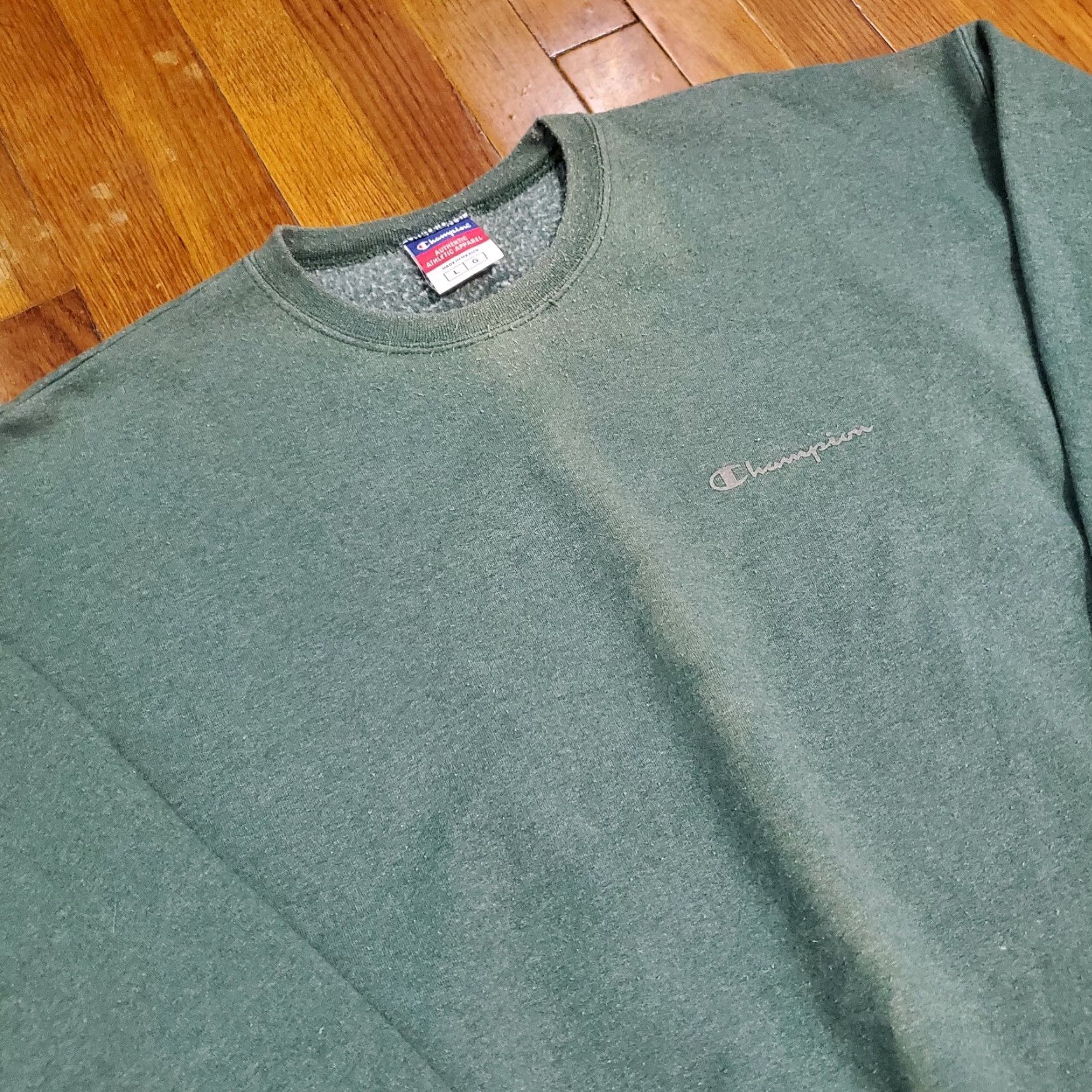Champion VINTAGE Champion Sweatshirt Men Large Green Logo Crew Neck Fleece Cotton Polyester Sweater Pullover Sports All Seasons Size US L / EU 52-54 / 3 - 4 Thumbnail