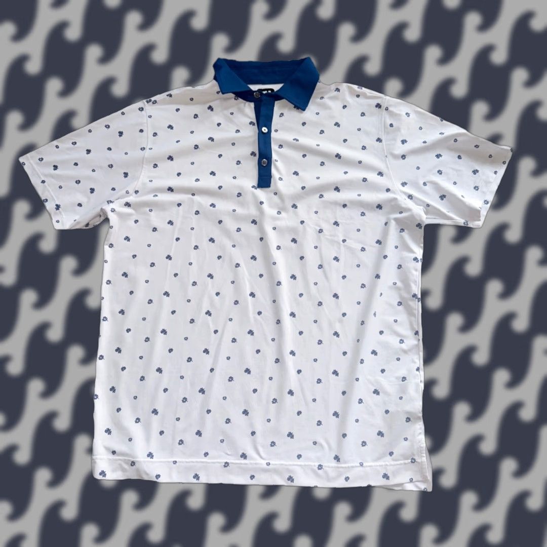 Footjoy VINTAGE FootJoy Polo Golf Shirt White Blue Flowers Floral Men's Large Stretch Arrowhead Size US L / EU 52-54 / 3 - 1 Thumbnail