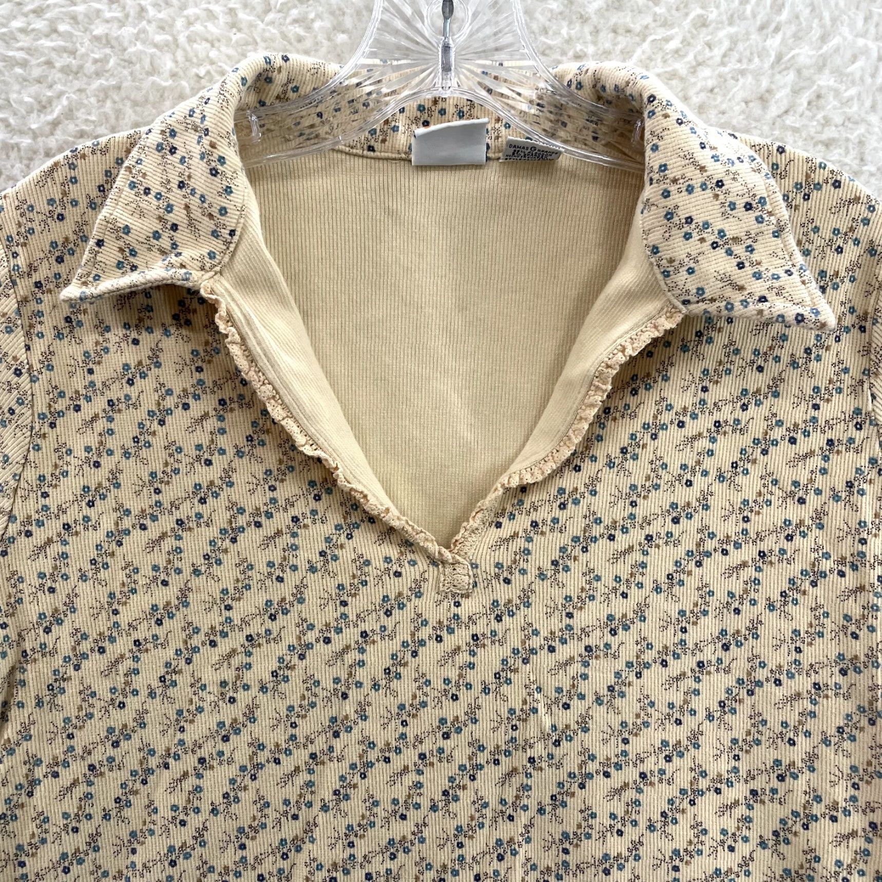 Faded Glory VINTAGE Y2K Polo Top Shirt Yellow Ditsy Floral Thermal Waffle Knit L XL Womens Size L / US 10 / IT 46 - 3 Thumbnail