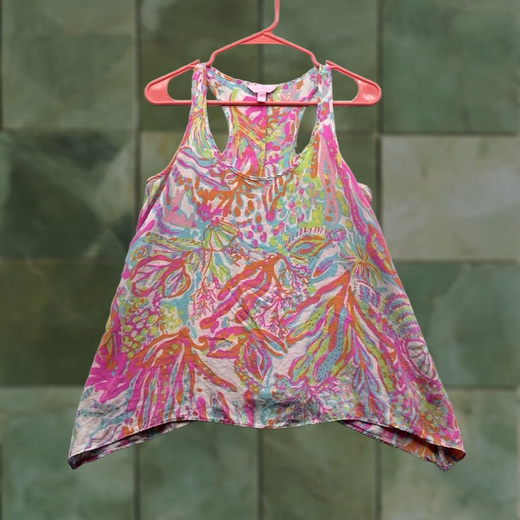 Lilly Pulitzer Lilly Pulitzer Tank Top Women's Size S Silk Pink Fish Racerback Preppy Size S / US 4 / IT 40 - 1 Thumbnail