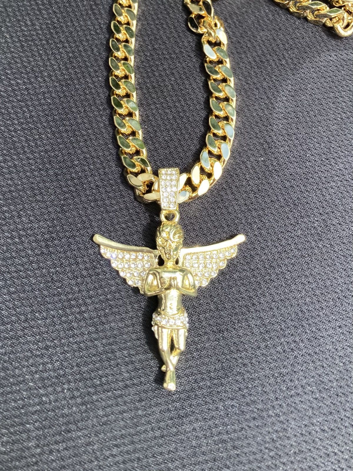Jewelry Gold Chain Cuban Necklace 24in 8mm and Icy Angel Pendant Size ONE SIZE - 4 Thumbnail