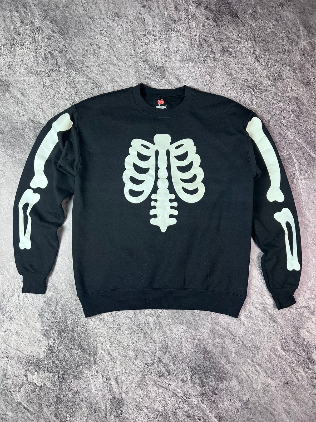 Pre-owned Hanes Y2k  Skeleton Skull Overprint Japan Style Sweatshirt In Black