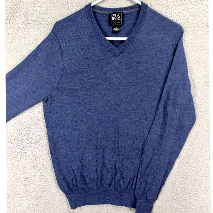 Jos. A. Bank Jos. A. Bank Traveler Merino Wool V-Neck Pullover Sweater Adult Medium Blue Mens Size US M / EU 48-50 / 2 - 2 Thumbnail