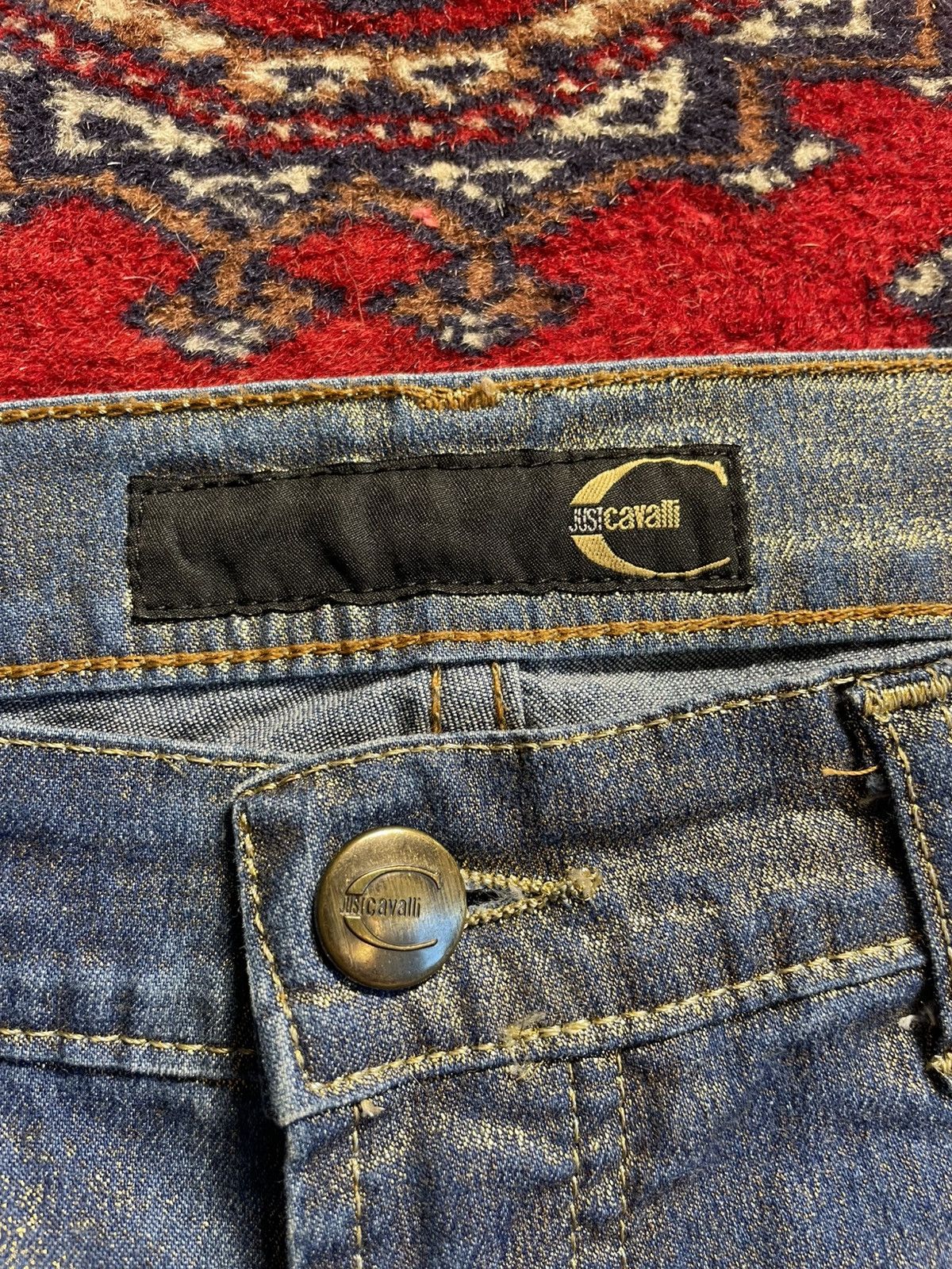 Just Cavalli Just Cavalli 2001 Gold Foil Bootcut Jeans rare Y2K archive Size 28" / US 6 / IT 42 - 10 Thumbnail