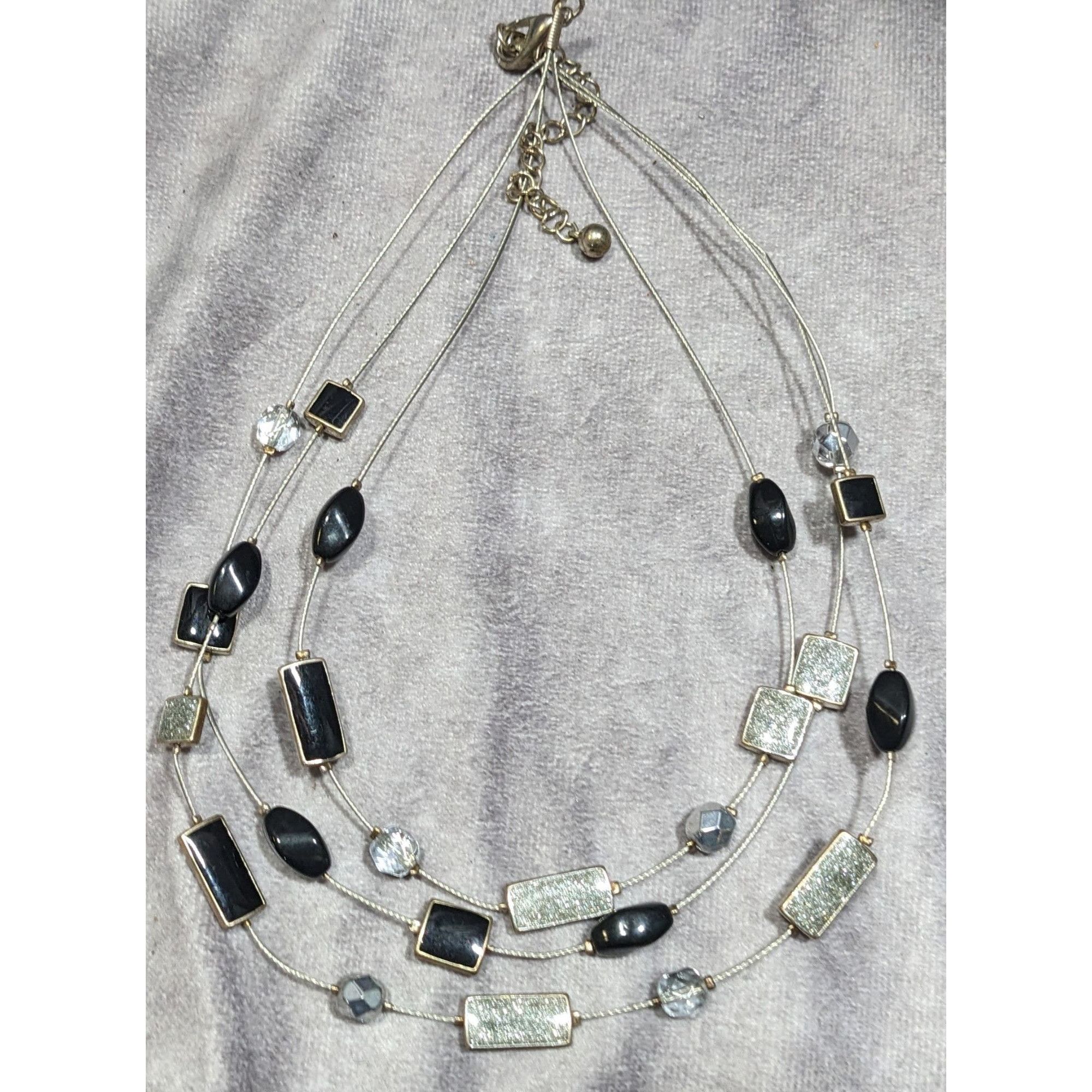 Other Y2K Layered Floating Glitter Necklace Black And Silver Tone Size ONE SIZE - 6 Thumbnail
