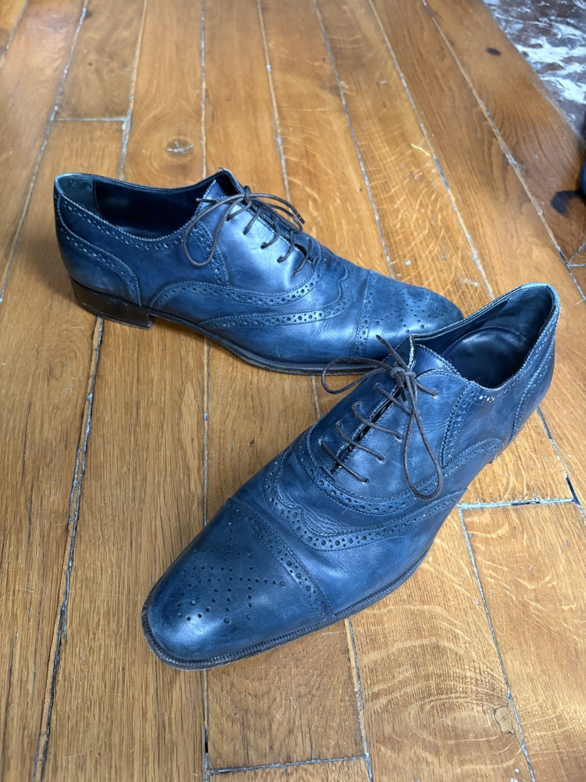 Yves Saint Laurent Yves Saint Laurent YSL Brogue Oxford Lacets Cuir Gris Lavé Size US 10 / EU 43 - 1 Thumbnail