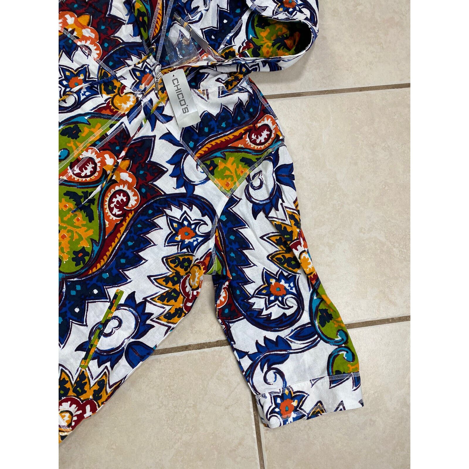 Chicos NWT Chico's Lightweight Paisley Hoodie 3/4 Tab Sleeve Zip Size XL / US 12-14 / IT 48-50 - 4 Thumbnail