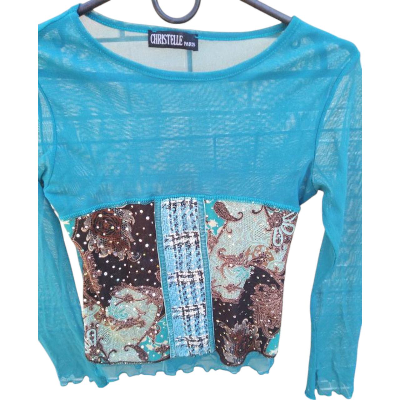 Other Blue sheer mesh longsleeve sz S brand Christelle Paris Size S / US 4 / IT 40 - 1 Thumbnail