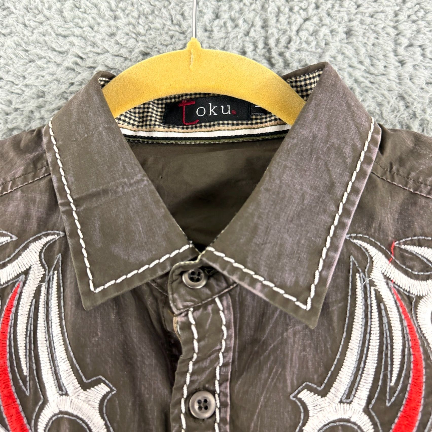 Vintage Toku Embellished Western Button-Up Shirt Mens L Brown Long Sleeve Cotton Size US L / EU 52-54 / 3 - 3 Thumbnail
