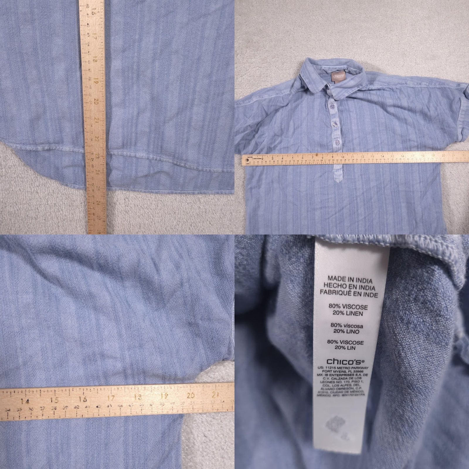 Vintage Chico's Blouse Womens 1 Blue Stripe Collared Dolman Short Sleeve Linen Top Shirt Casual Summer Womens Size XS / US 0-2 / IT 36-38 - 8 Thumbnail