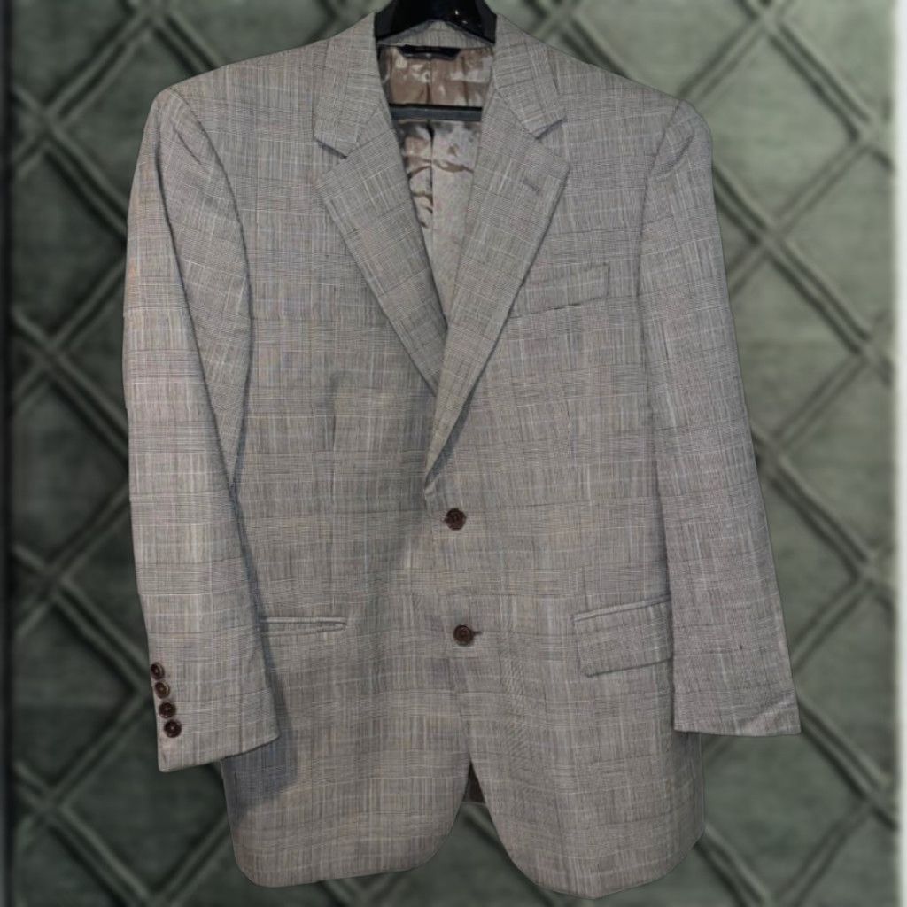 Brooks Brothers Brooks Brothers Blazer / Sport Coat Gray Blue Plaid Wool 40R Mens Italy Regular Notch Two-Button Front Jacket Coat Size 40R - 1 Thumbnail