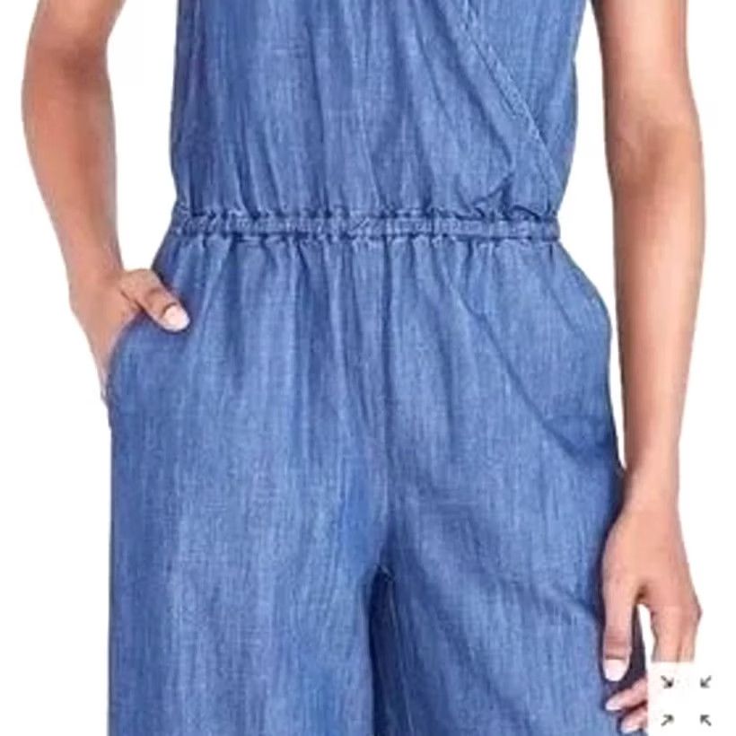 J.Crew J.Crew Women’s Denim Jumpsuit One Piece Blue Stretch Waist Cropped V-Neck XS Adults Women Size 26" / US 2 / IT 38 - 5 Thumbnail