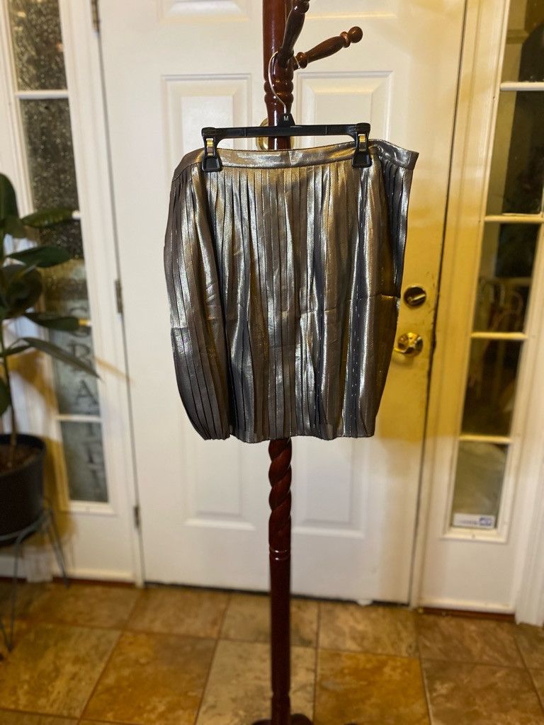 image of Tory Burch Gold Metallic & Silk Pleated Skirt Size 8, Women's