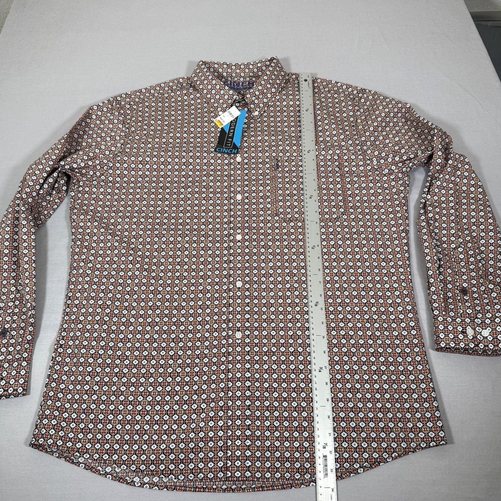 Vintage Cinch Mens 2XL White Red Button Up Western Cowboy Modern Fit Work New Shirt Geometric Cotton Woven Long Sleeve Button-Front Pocket Casual Size US XXL / EU 58 / 5 - 6 Thumbnail