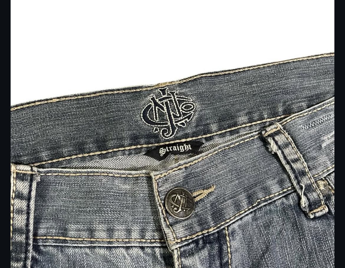 JNCO 2000s JNCO Cross Ripped Embroidery Wash Jeans y2k Size US 40 / EU 56 - 5 Thumbnail
