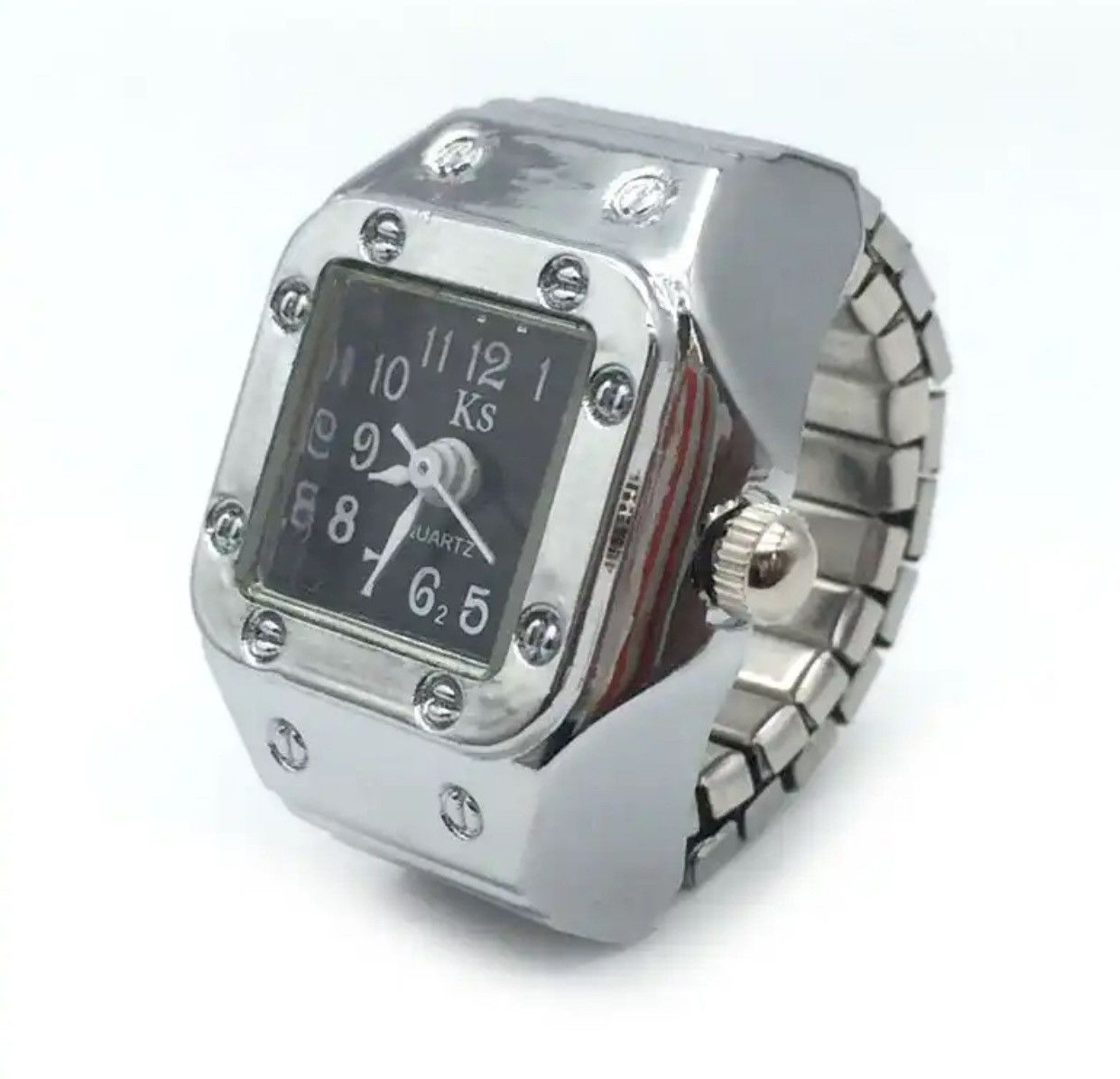 Jewelry Finger Watch Adjustable Ring in Silver, Men's