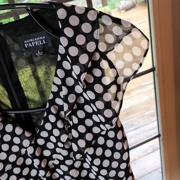 Adrianna Papell Adrianna Papell Black Polka Dots Uniquely Made Sleeve(s) Lin Size M / US 6-8 / IT 42-44 - 4 Thumbnail
