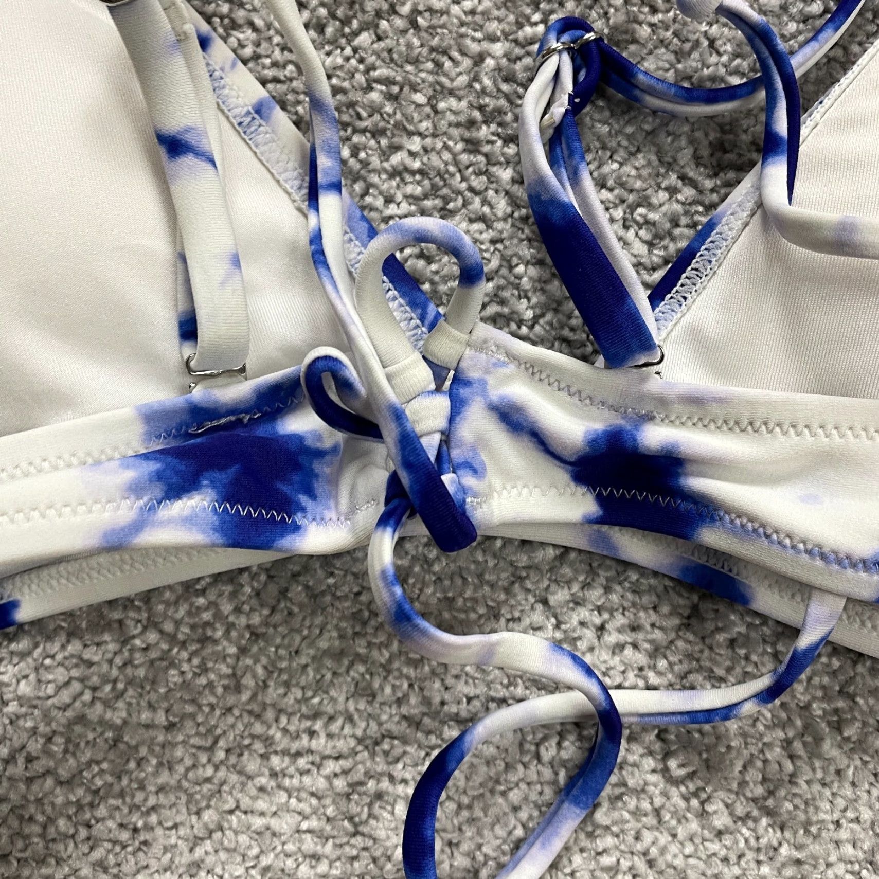 Triangl Vintage Unbranded Women's Bikini Top Large Blue White Tie Dye Spaghetti Strap Beachwear Size L / US 10 / IT 46 - 3 Thumbnail