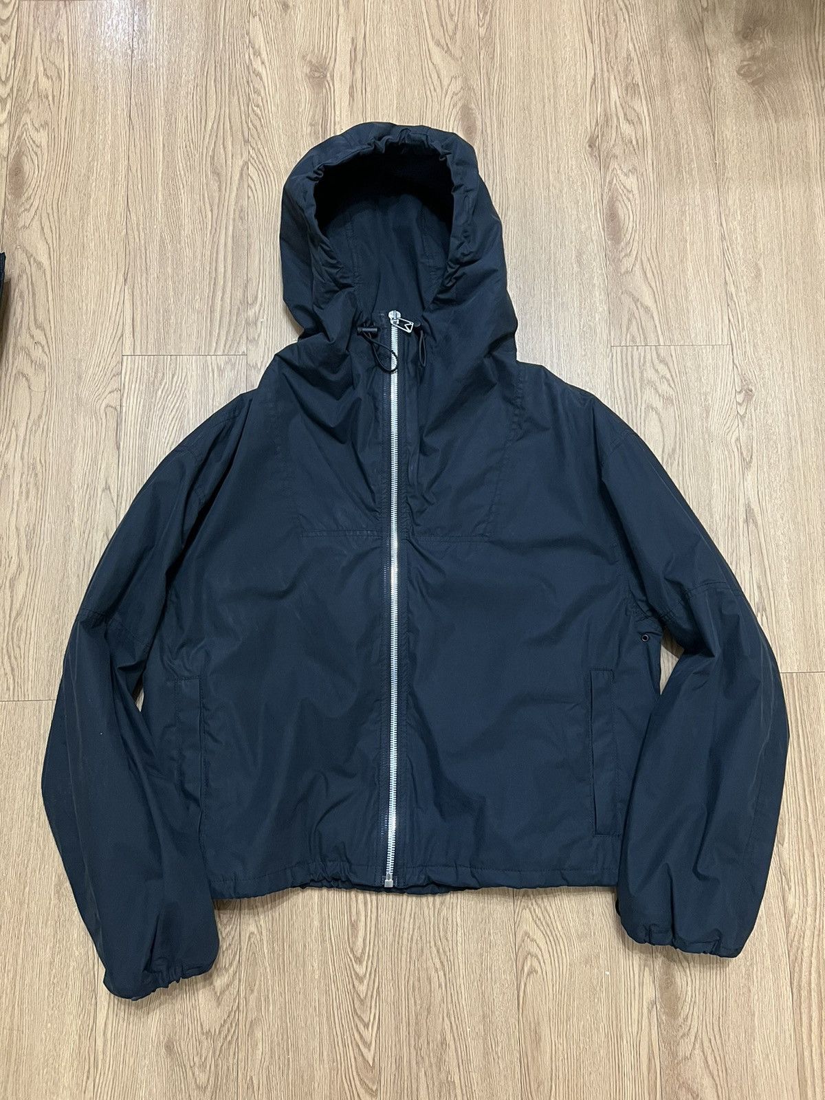 image of Bottega Veneta Black Washed Padded Zip Up Hooded Jacket, Men's (Size Small)