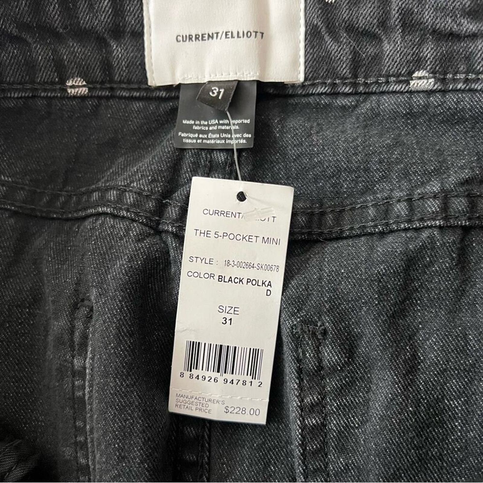Current/Elliot Current/Elliot Black Denim Silver Polka Dot Raw Hem Mini Size 31" - 15 Thumbnail
