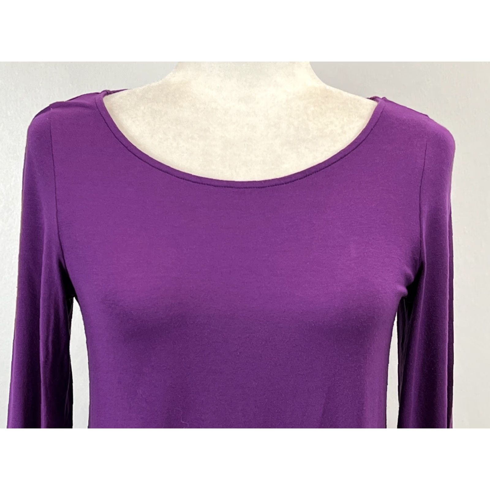 Eileen Fisher VINTAGE EILEEN FISHER Jersey Tunic Shirt Women's Tunic Size S Asymmetrical Hem Long Sleeve Purple Size S / US 4 / IT 40 - 5 Thumbnail