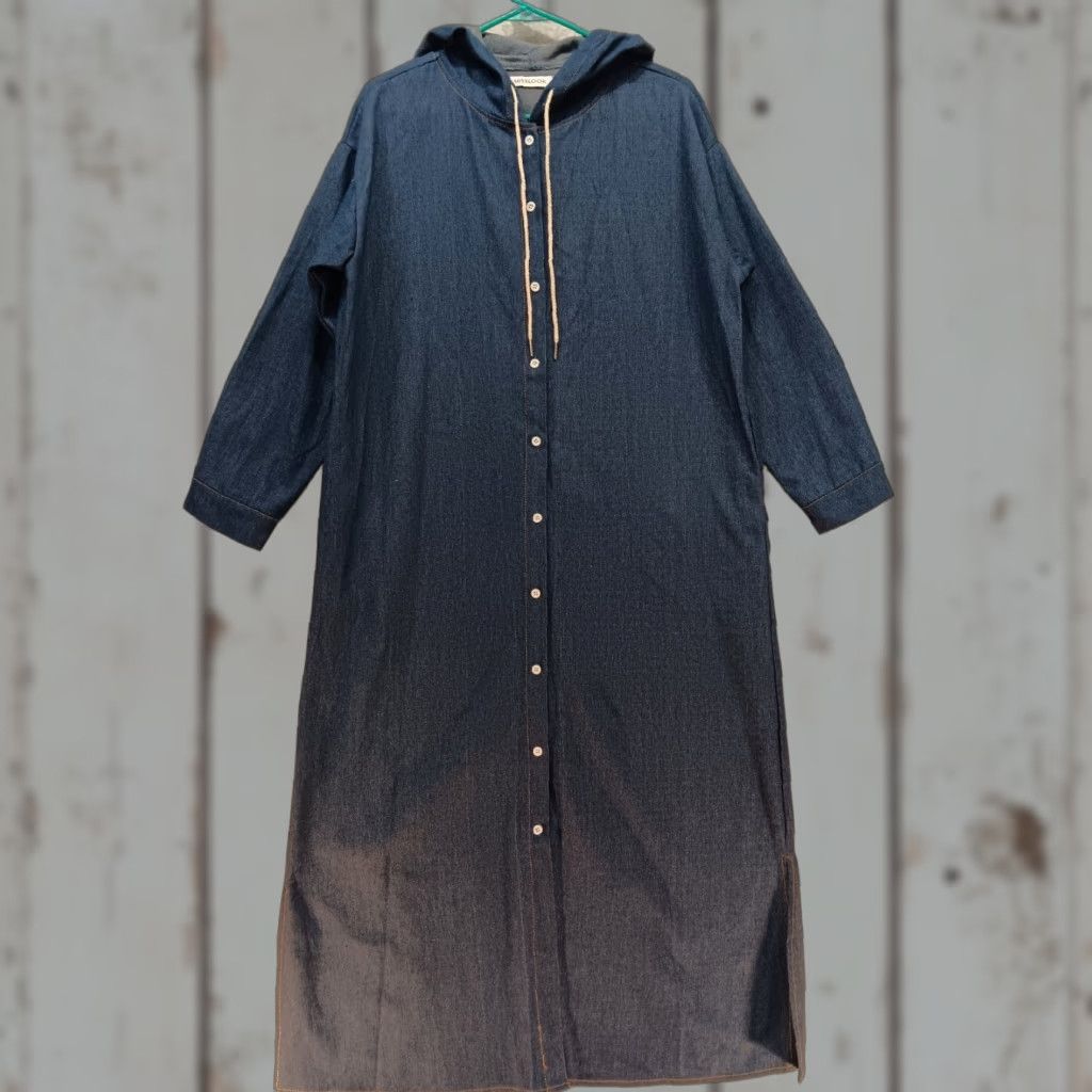 Denime Misslook Blue Denim Dress Hoodie Long Sleeve Button Up M Regular Women Medium Lagenlook Shift Casual Winter Spring Fall Dresses Size M / US 6-8 / IT 42-44 - 1 Thumbnail