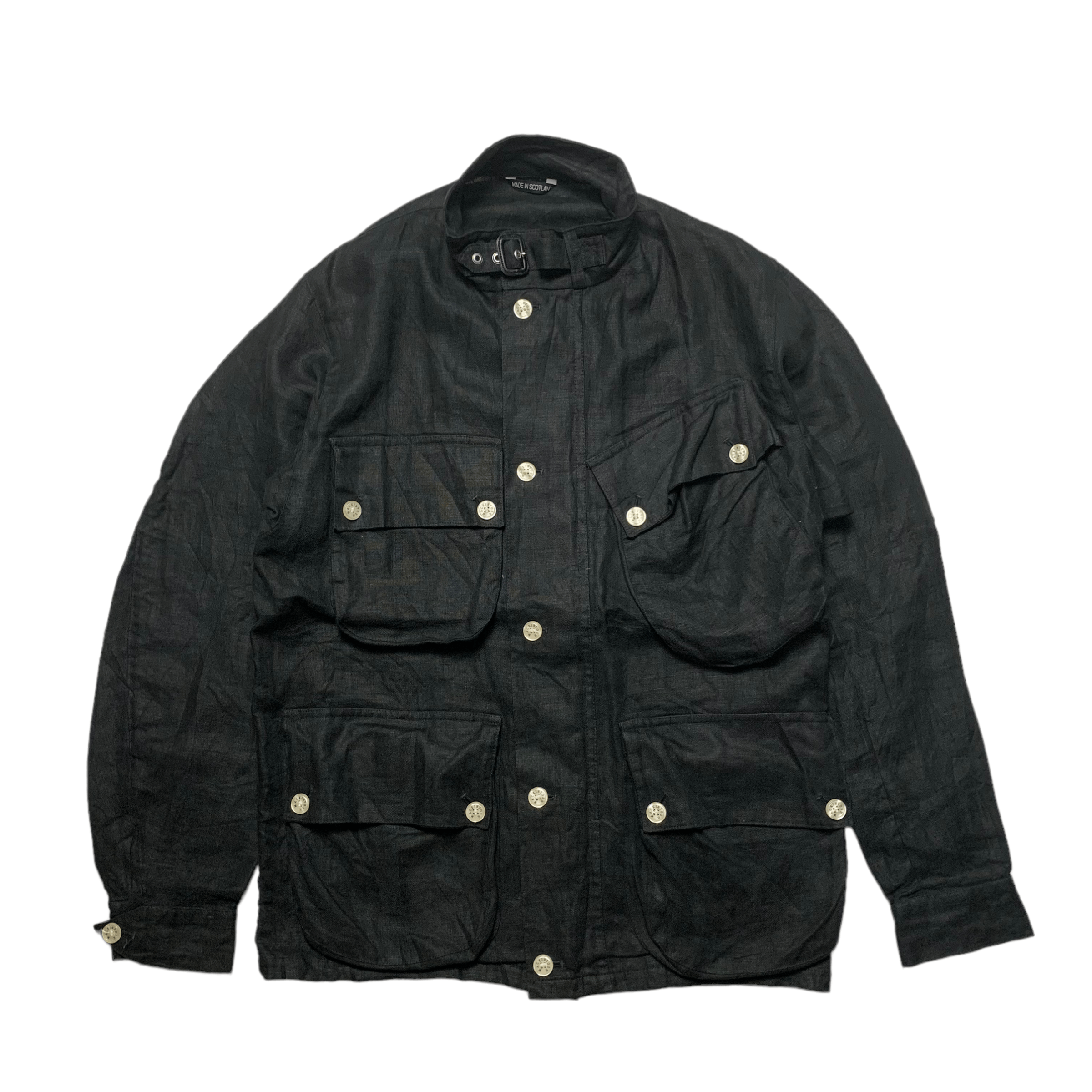 image of Mackintosh Military Multi Pocket Jacket Linen in Black, Men's (Size Large)