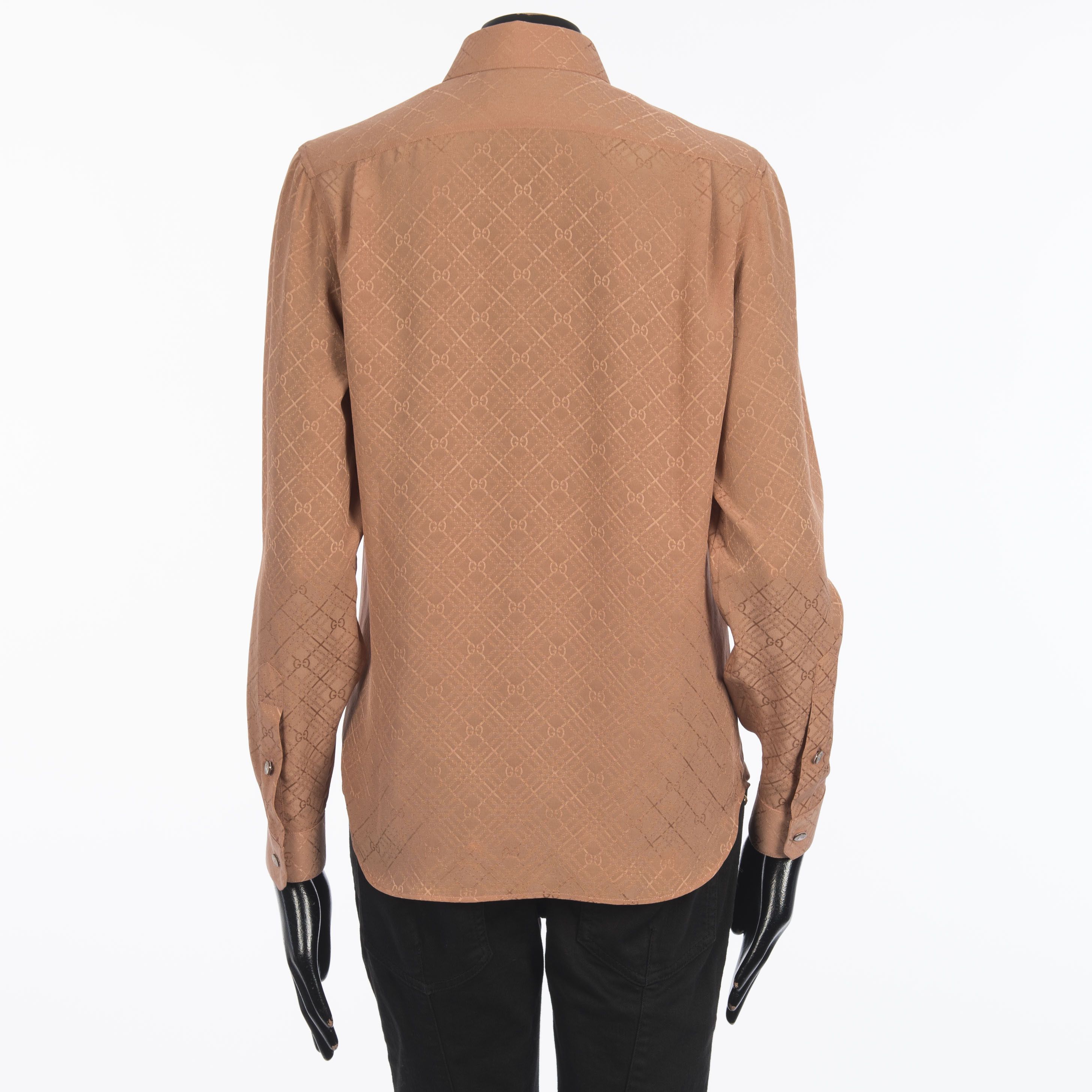 Gucci Pink Women's Check GG Silk Crêpe Shirt Size M / US 6-8 / IT 42-44 - 5 Thumbnail
