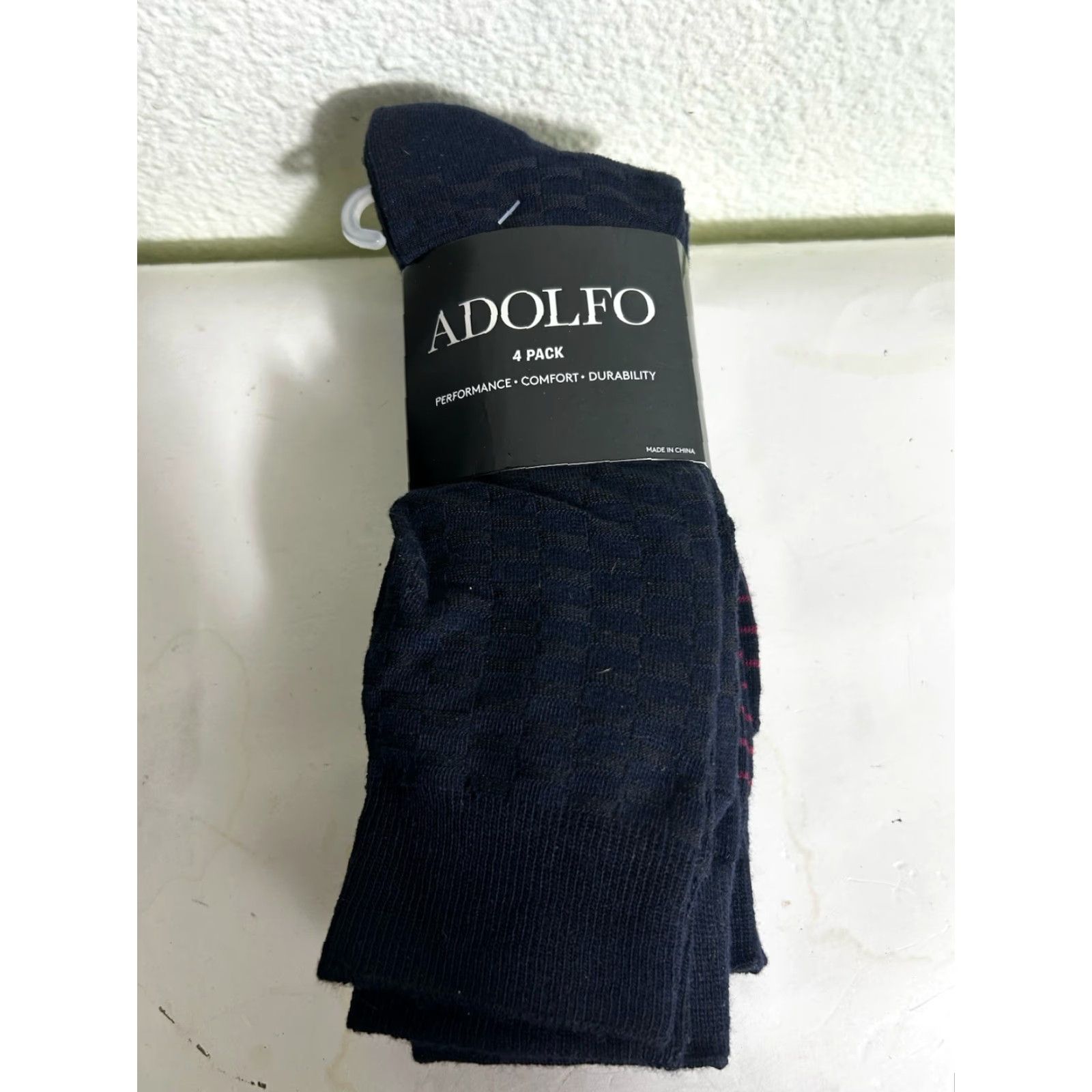Vintage Adolfo Men Dress Socks Dark Blue With Patterns 4 Pairs 6.5-12 Moisture Wicking Thigh High Business Socks Size ONE SIZE - 2 Thumbnail