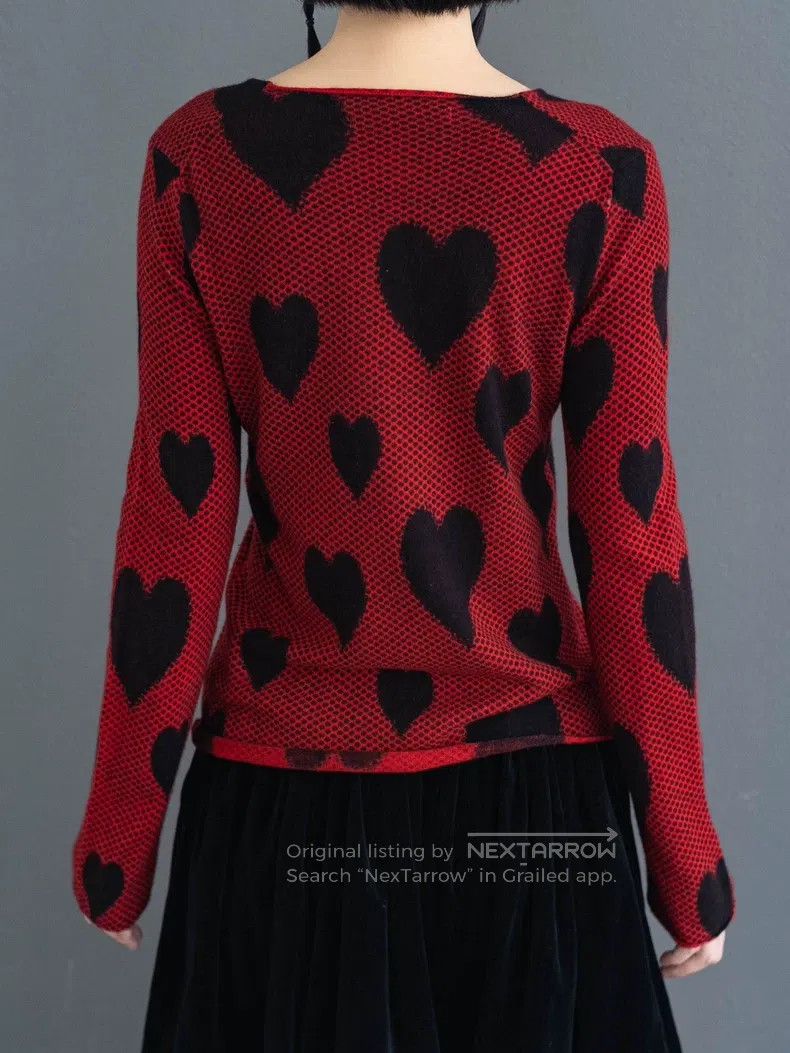 Comme Des Garcons Red and black heart wool knitted sweater