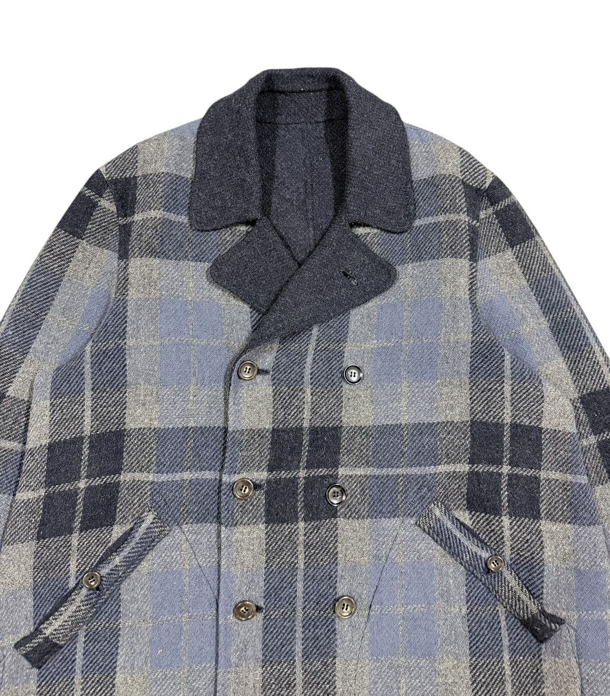 45rpm Vtg🔥45rpmStudio Mohair Indigo/Tartan Revesible Trench Jacket Size US L / EU 52-54 / 3 - 4 Thumbnail