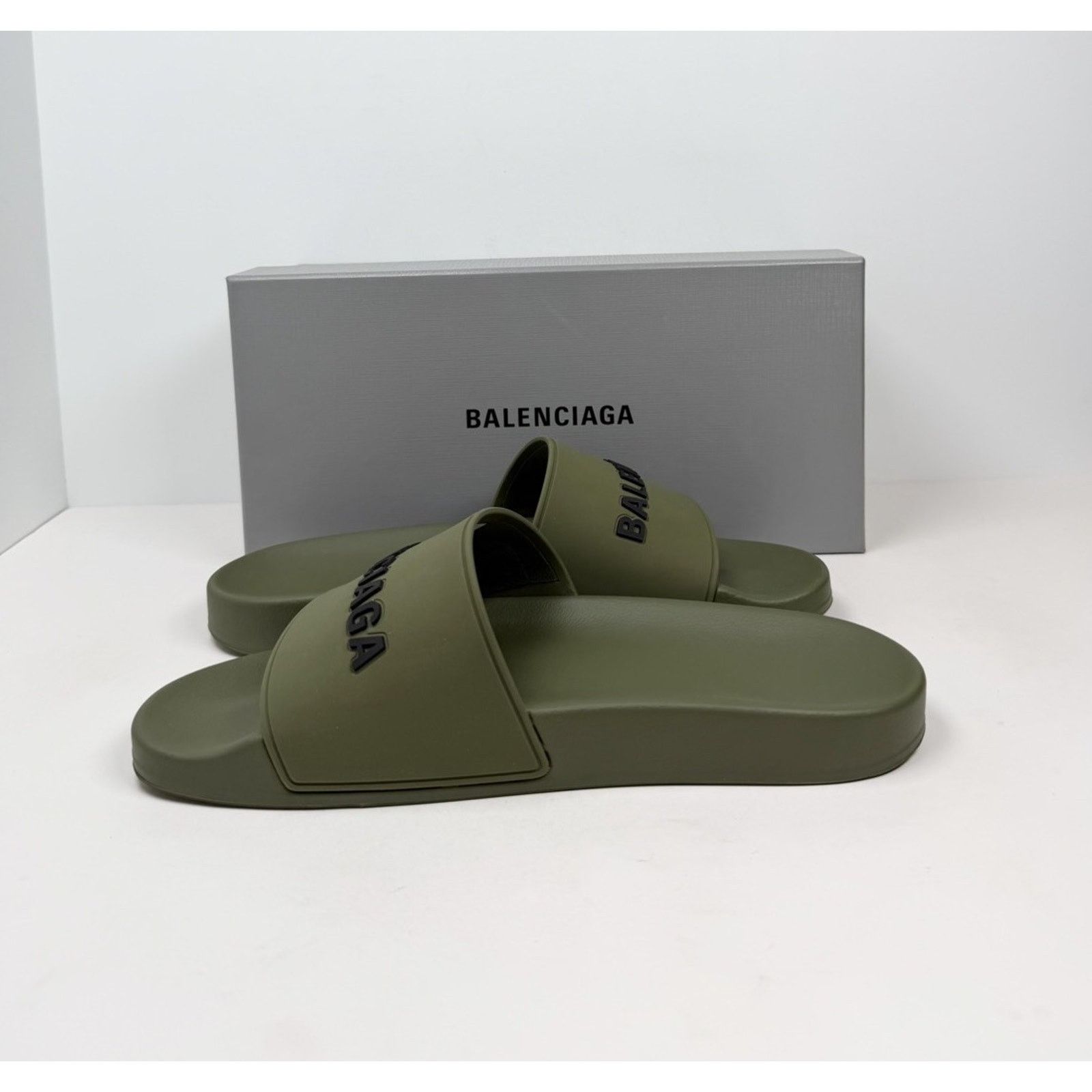 Balenciaga Size 41EU/8US - Balenciaga Olive Green Pool Slides NEW Size US 8 / EU 41 - 6 Thumbnail