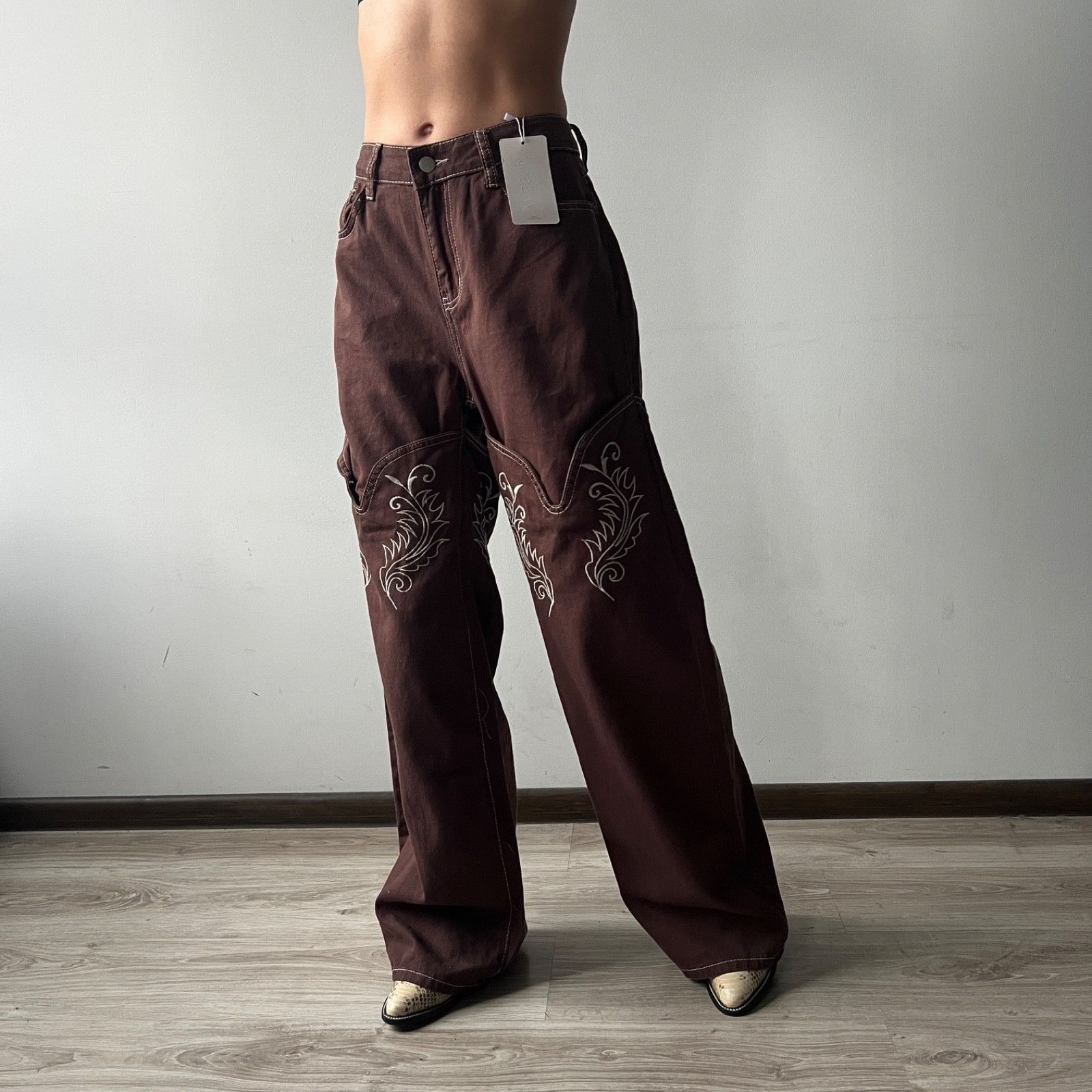 Cowboy Equipment Musera Embroidered Wide Leg Western Y2K Cowboy Jeans 9620AC Size 27" / US 4 / IT 40 - 11 Thumbnail