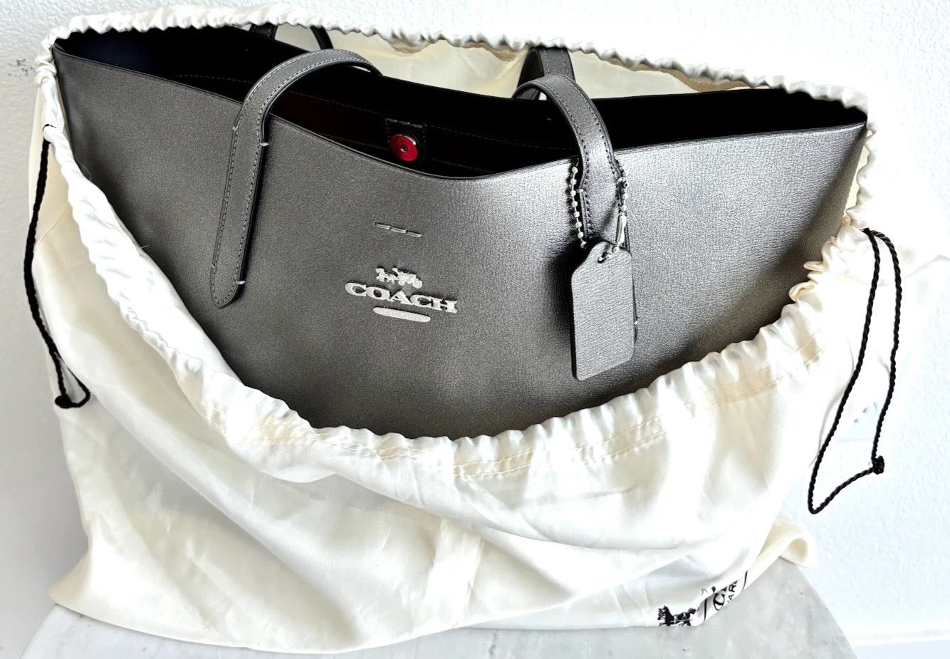 Coach Coach City Tote Metallic Pewter Leather Size ONE SIZE - 3 Thumbnail