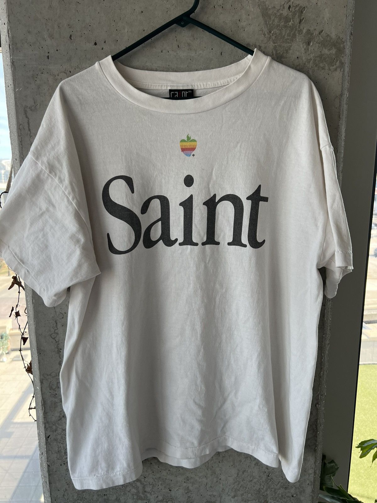 image of Saint Michael (Saint Mxxxxxx ) Apple Logo Tee in White, Men's (Size XL)