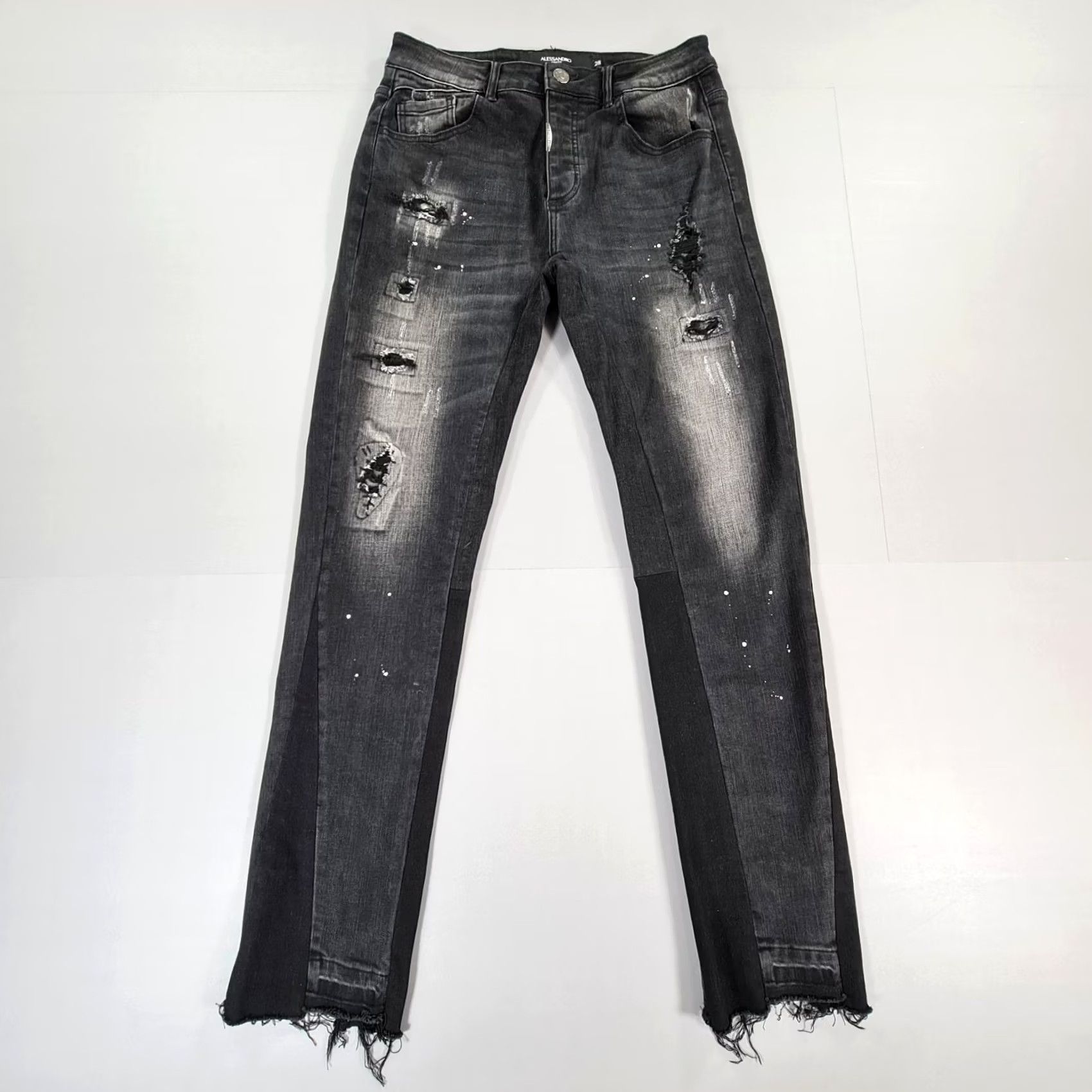 Alessandro Dell'acqua ALESSANDRO Zavetti Mens Jeans Black W28 L32 Distressed Stretch Denim Skinny Size US 28 / EU 44 - 2 Thumbnail