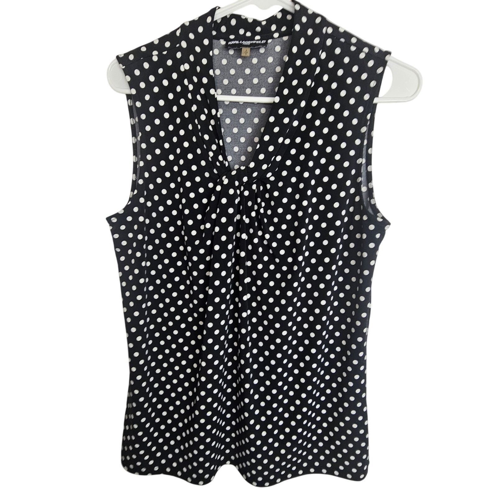 Karl Lagerfeld Karl Lagerfeld Paris Women S Polka Dot Gathered Sleeveless Size S / US 4 / IT 40 - 1 Thumbnail