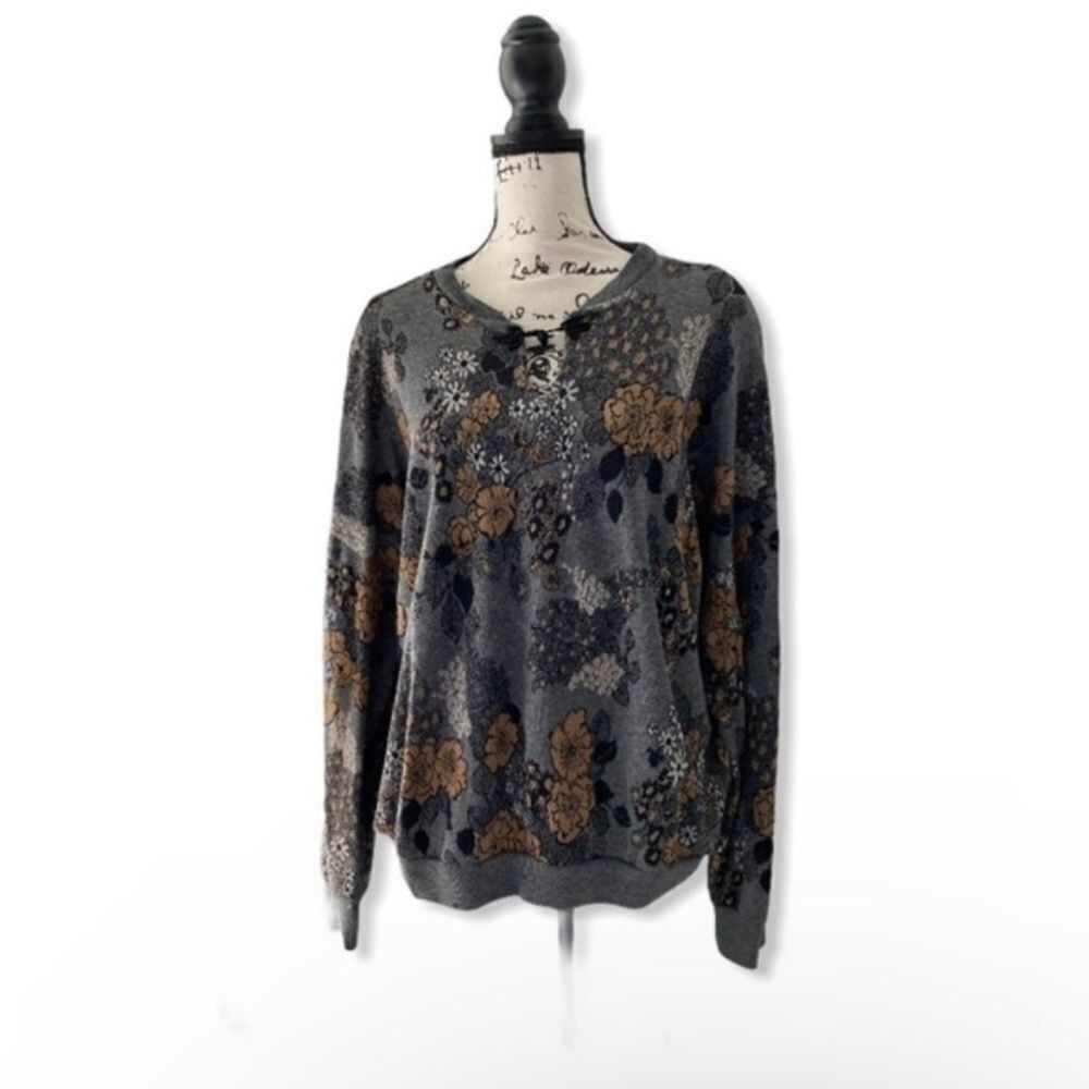 Other Vintage Season Ticket Women’s Grey Floral Sweatshirt Pullove Size L / US 10 / IT 46 - 2 Thumbnail