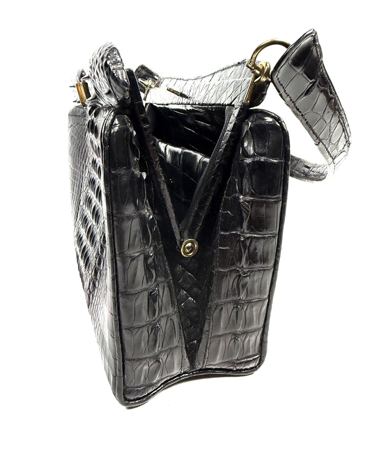 Vintage 1950-60s Genuine Crocodile Hornback Frame Top Handbag Exotic Size ONE SIZE - 10 Thumbnail
