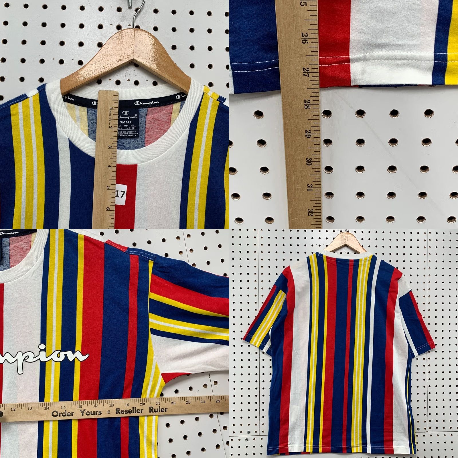 Champion VINTAGE Champion Shirt Mens S Striped Blue Yellow White Short Sleeve 21X27 Size US S / EU 44-46 / 1 - 9 Thumbnail