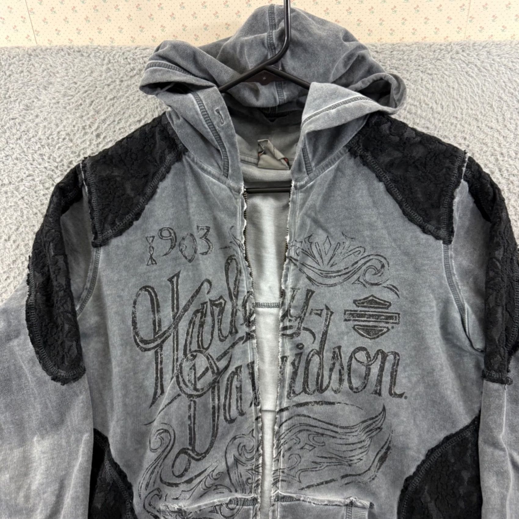Harley Davidson VINTAGE Harley-Davidson Sweatshirt Womens Large Gray Biker Hoodie Grunge Y2K Logo Full Zip Boy Girls Mens Womens Size L / US 10 / IT 46 - 3 Thumbnail