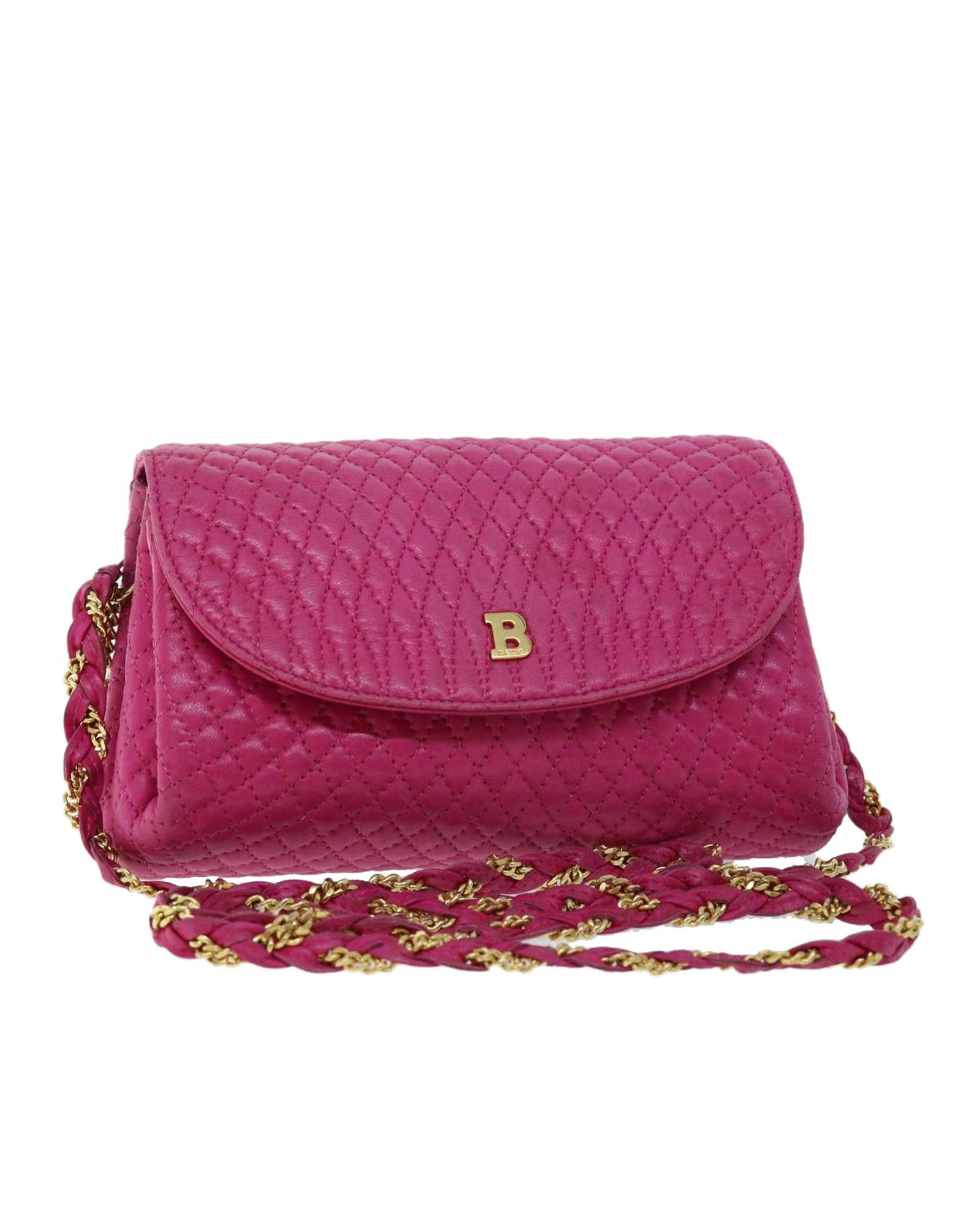 image of Bally Quilted Leather Chain Shoulder Bag - Pink, Women's
