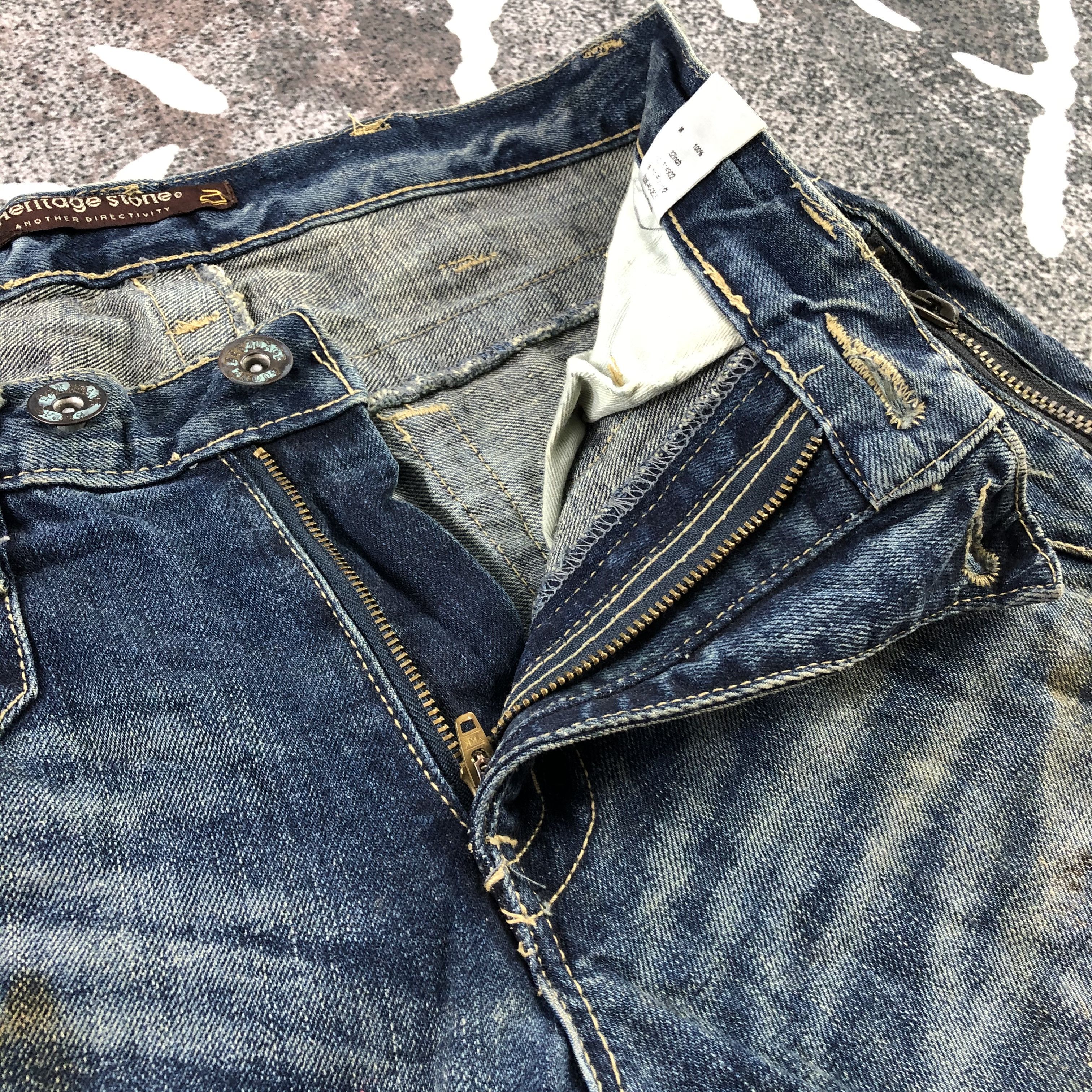 Japanese Brand Heritage Stone Zipper Jeans Faded Dirty Wash Denim Size US 32 / EU 48 - 10 Thumbnail