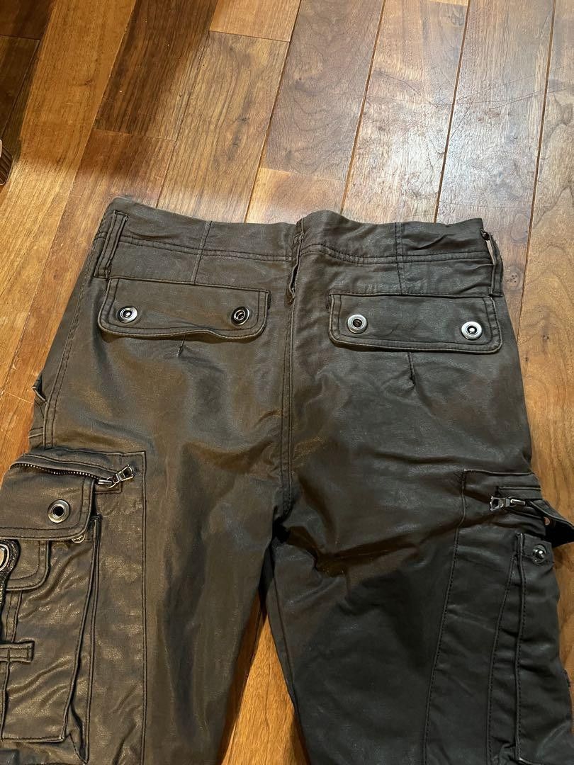Tornado Mart TORNADO MART Coated Bootcut Cargo Pants Light Black S Size US 30 / EU 46 - 3 Thumbnail