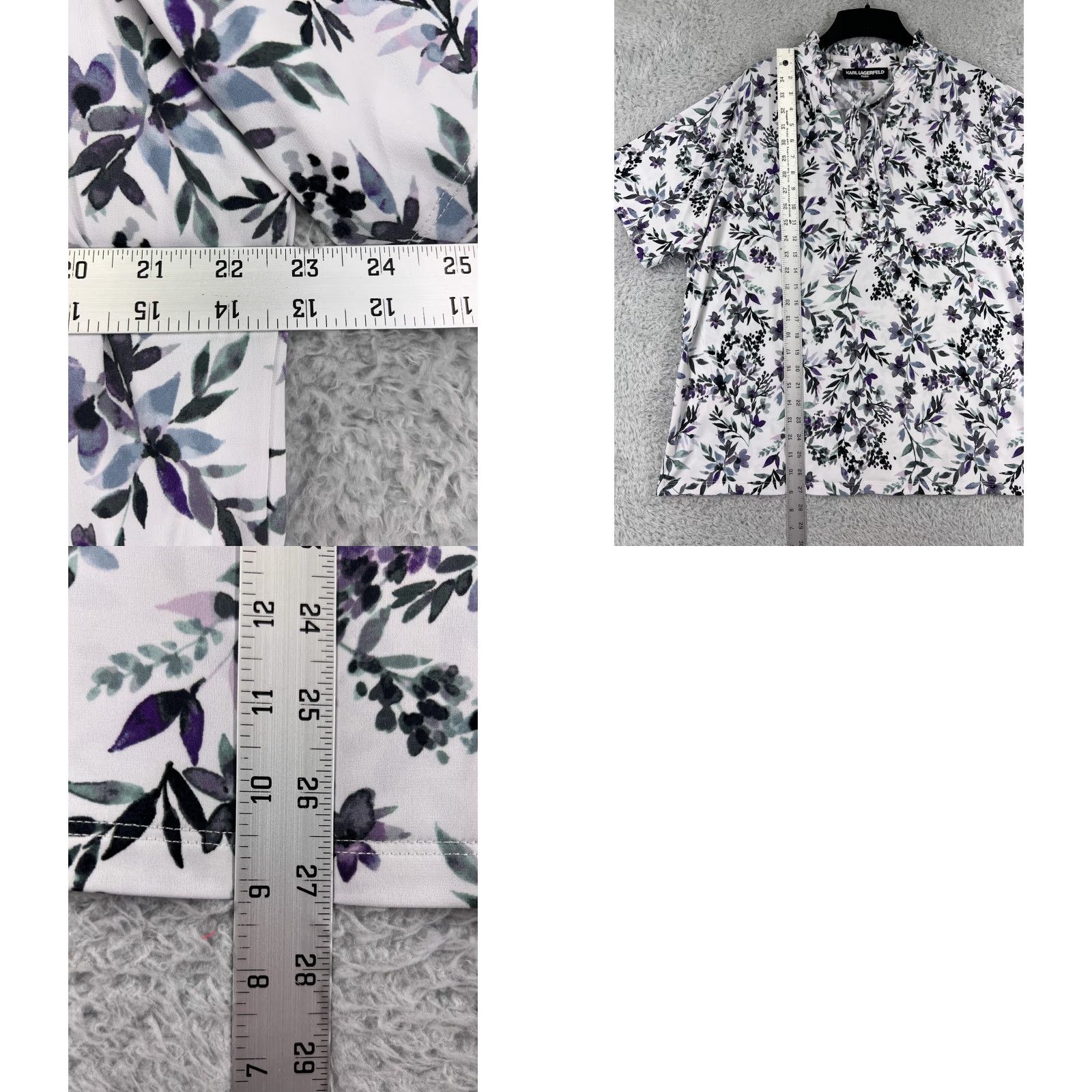 Karl Lagerfeld Karl Lagerfeld Shirt Womens 1X White Floral Polyester Blend Stretch Size XL / US 12-14 / IT 48-50 - 9 Thumbnail
